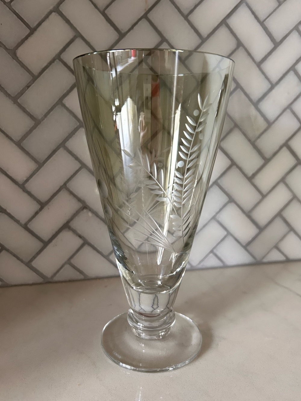 Lenox British Colonial Green footed all purpose 11oz olive etched iced tea glass